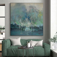 Load image into Gallery viewer, Dripping Green and Blue Abstract Acrylic Art - Ideal for Nature - lover’s Bedroom & Eclectic Studio LargeART0638