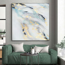 Load image into Gallery viewer, Large - Scale Blue - Gray - Gold Abstract Acrylic Art for Bedroom & Luxury Hotel Room LargeART0428