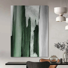Load image into Gallery viewer, “Emerald Strokes on Grey” - Green, Grey Abstract Art on Canvas DKH1233