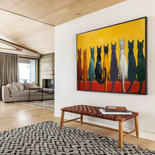 Load image into Gallery viewer, Colorful Cats “Rainbow Feline Row” Painting on Canvas, Whimsical Pet Art DKH838