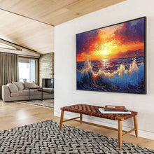 Load image into Gallery viewer, Fiery Sunset Sea Large - scale acrylic painting DLZ165