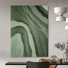 Load image into Gallery viewer, “Green & White Flowing Textures” - Nature - inspired Abstract Art on Canvas DKH1484