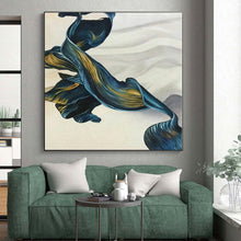 Load image into Gallery viewer, Enormous Blue - Gold Ribbon Abstract Acrylic for Luxury Bedroom LargeART0301