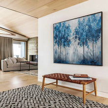 Load image into Gallery viewer, Hand - painted Large - Scale Blue Trees Abstract Landscape Acrylic Art for Calming Living Spaces LargeART1758