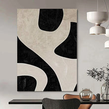 Load image into Gallery viewer, Black & Beige Organic Shapes Abstract Canvas Painting, Perfect for Industrial - Chic Loft & Minimalist Gallery LargeART1100