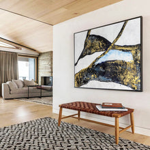 Load image into Gallery viewer, Black, Gold & Blue Abstract Painting - Ideal for Luxury Living Room & Modern Office DKH011
