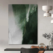Load image into Gallery viewer, “Green and Grey with Golden Lines” - Green, Grey, Gold Abstract Art on Canvas DKH1209