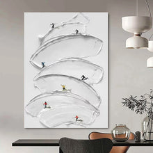 Load image into Gallery viewer, White Textured Abstract with Skiers, Ideal for Winter - Lover’s Bedroom & Adventure - Themed Hallway LargeART1360
