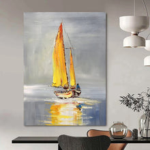 Load image into Gallery viewer, Impressionistic Abstract Sailboat Art, Yellow - Sailed Painting for Nautical Bedroom & Lakeside Cottage LargeART2198