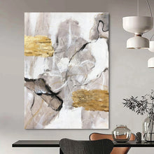 Load image into Gallery viewer, “Neutral Abstract with Gold Accents” - Grey, White, Gold Abstract Art on Canvas DKH1267