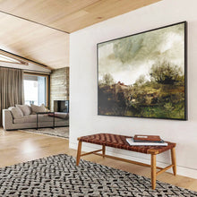 Load image into Gallery viewer, Textured Green Field with Trees Abstract acrylic painting DLZ122