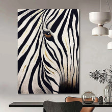 Load image into Gallery viewer, “Gilded Zebra Eye” - Black, White, and Gold Animal Art on Canvas DKH1423