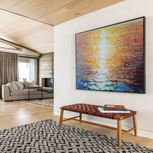 Load image into Gallery viewer, Golden Sunset Seascape Abstract Painting on Canvas - “Sunset Gleam” DKH637