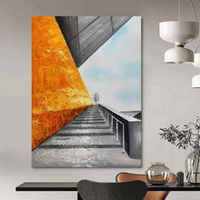 Load image into Gallery viewer, “Industrial Staircase” – Surreal Architectural Oil Painting with Bold Color Contrast DTP281