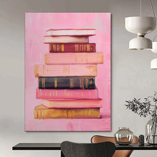 Load image into Gallery viewer, Stack of Books on Pink Abstract Art, Perfect for Cozy Library & Intellectual Study LargeART2017