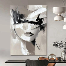Load image into Gallery viewer, Monochrome Abstract Face Painting, Minimalist Gray - Toned Art for Modern Bedroom & Chic Office LargeART2193