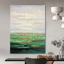 Load image into Gallery viewer, “Soft Landscape Abstract” - Green, Gold, White Abstract Art on Canvas DKH1341