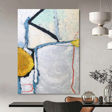 Load image into Gallery viewer, “Structured Chaos” - Grey, Blue, Yellow, Red Architectural Abstract Art on Canvas DKH1105