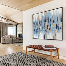 Load image into Gallery viewer, Blue - Gray & Gold Abstract Painting on Canvas - “City Rhapsody” DKH601