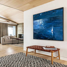 Load image into Gallery viewer, Hand - painted Large - sized Night Sky with Sailboat Acrylic Art for Serene Bedrooms LargeART1784
