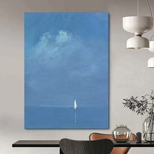 Load image into Gallery viewer, Subtle Blue - Toned Distant Sailboat Abstract Painting, Ideal for Minimalist Bedroom & Meditative Space LargeART1879