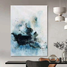 Load image into Gallery viewer, Ethereal Black & Blue Abstract Art, Great for Zen Meditation Space & Calm Bedroom LargeART2305