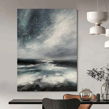 Load image into Gallery viewer, Mood Landscape Abstract Painting, Gray & Blue Ocean for Serene Bedroom LargeART2270