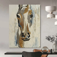 Load image into Gallery viewer, Minimalist Abstract Horse Art, Gold - Accented Neutral Tones for Modern Farmhouse & Equestrian Bedroom LargeART2186