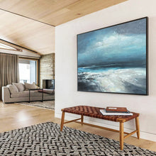 Load image into Gallery viewer, Hand - painted Substantial Blue Toned Seaside Acrylic Art for Calm Family Rooms LargeART1787