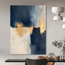 Load image into Gallery viewer, Navy & Gold Abstract Canvas Painting, Perfect for Luxury Penthouse Dining Room & Sophisticated Library LargeART1309