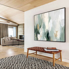 Load image into Gallery viewer, Hand - painted Soft Green - and - White Abstract Acrylic Art for Serene Yoga Studio Backdrops LargeART1693