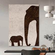 Load image into Gallery viewer, “Elephant Silhouette Textured Art” - Brown, White Abstract Art on Canvas DKH1329