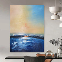 Load image into Gallery viewer, “Impressionistic Sunset Seascape” - Blue, Orange, Yellow Landscape Art on Canvas DKH1324