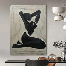 Load image into Gallery viewer, Monochrome Abstract Painting, Black & Beige, Figure Art for Yoga Studio & Bedroom LargeART2164