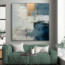 Load image into Gallery viewer, Oversized Hand - painted Blue - Gray and Gold Abstract Fusion Acrylic Art for Luxe - Themed Living Rooms LargeART0245