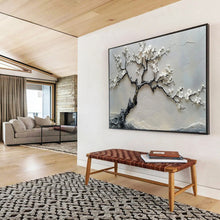 Load image into Gallery viewer, 3D Textured White Blossom Tree Abstract Painting on Canvas - “Zen Tree” DKH695