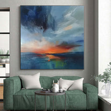 Load image into Gallery viewer, Hand - painted Massive Abstract Coastal Sunset Acrylic Art for Nautical - Themed Bedrooms LargeART0087