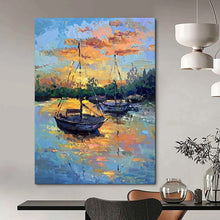 Load image into Gallery viewer, Vibrant Sunset Sailboats Abstract Painting, Perfect for Nautical - Themed Dining Room & Beach House Lounge LargeART1894
