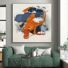 Load image into Gallery viewer, Blue and Orange Abstract Textured Strokes Acrylic Art - Suited for Coastal - inspired Living Room & Creative Coworking Space LargeART0613