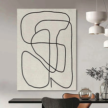 Load image into Gallery viewer, “Continuous Line Abstraction” - Black, White Abstract Art on Canvas DKH1136