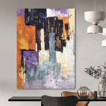 Load image into Gallery viewer, “Color Block Abstract Composition” - Purple, Orange, Grey Abstract Art on Canvas DKH1305