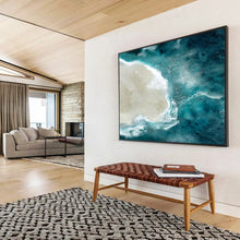 Load image into Gallery viewer, Aerial Blue Ocean and Sandy Island Abstract acrylic painting DLZ125