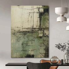 Load image into Gallery viewer, Large - Format Hand - painted Abstract Green & Gray Landscape Acrylic Art for Rustic - Chic Dining Rooms LargeART0166