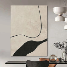 Load image into Gallery viewer, “Minimalist Curved Lines” - Beige, Black Abstract Line Art on Canvas DKH1148