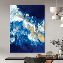 Load image into Gallery viewer, “Blue and Gold Fluid Art” - Abstract Liquid Art on Canvas DKH1650