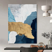 Load image into Gallery viewer, “Blue, White & Gold Abstract” - Luxe Abstract Art on Canvas DKH1527