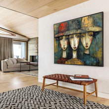 Load image into Gallery viewer, Textured Portrait Painting on Canvas - “Hat - Wearing Figures” DKH763