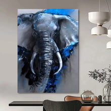 Load image into Gallery viewer, “Blue - Accented Elephant Portrait” - Contemporary Animal Art on Canvas DKH1610