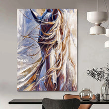 Load image into Gallery viewer, “White Horse with Flowing Mane” - Impressionistic Equine Art on Canvas DKH1653