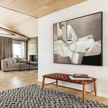 Load image into Gallery viewer, Geometric Gray - White Abstract Painting On Canvas DKH350